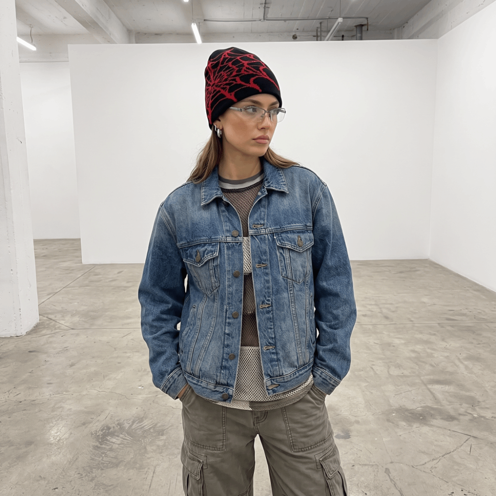 قبعات بيني بنمط شبكة العنكبوت  - مراجعة Beanie Cuffed Knit وسعره